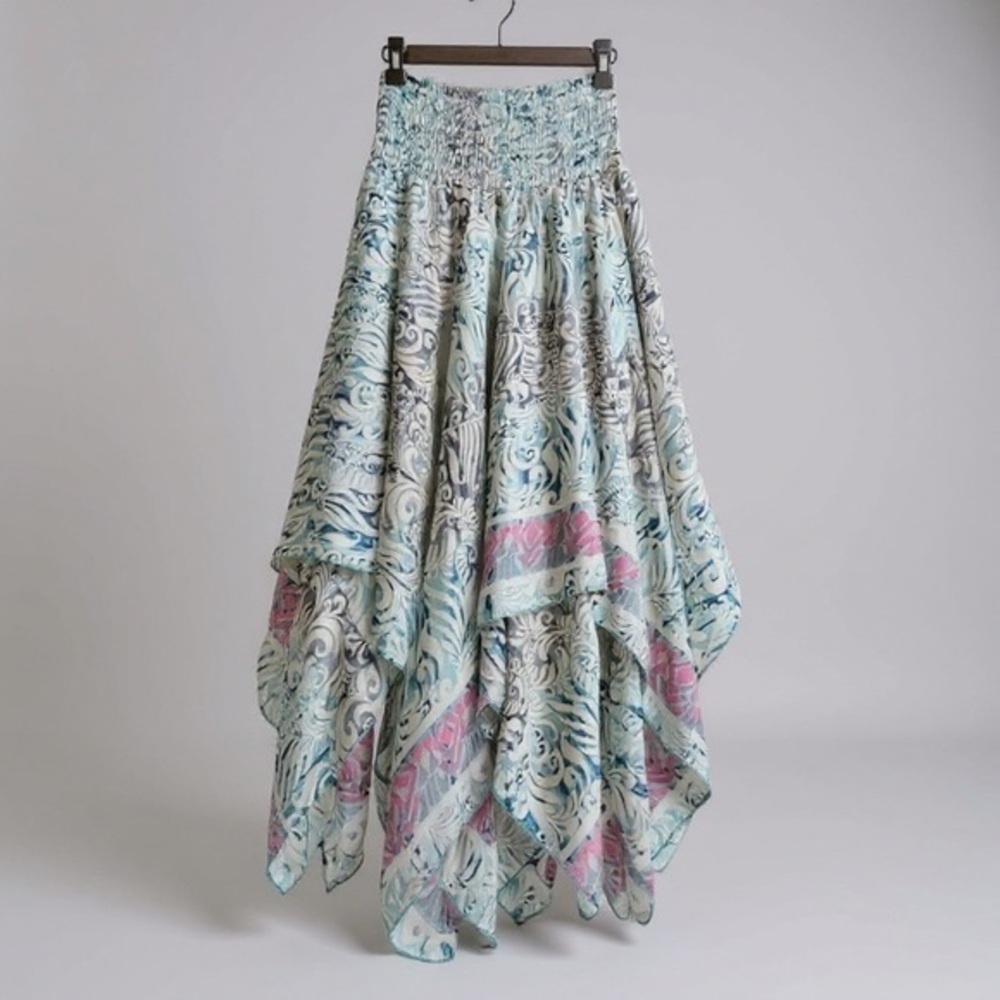 green and pink A-line dress